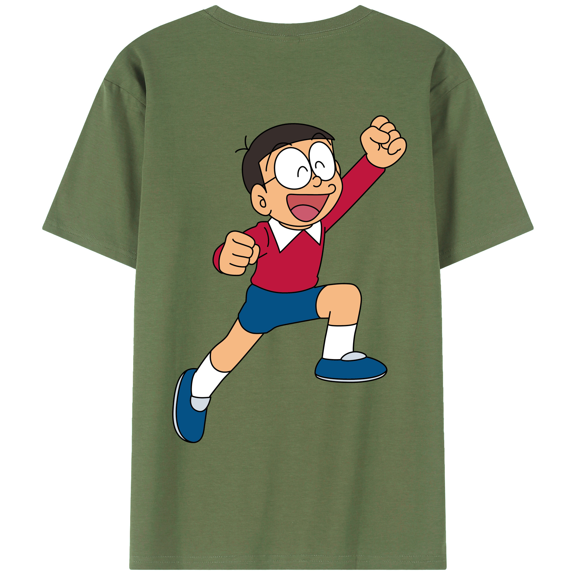 （画像用） ドラえもん 野比 のび太 Doraemon Nobita Nobi 綿100％ メンズ半袖Tシャツ（バックプリント） 通気性